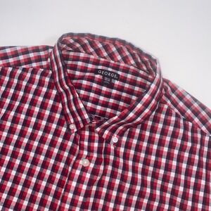 George Mens Red Navy White Gingham Check Short Sleeve Button Down Shirt 2XL Big